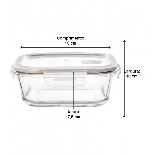 Porta Mantimento 1,2 Litros 18cm Hermético Quadrado Em Vidro Borossilicato Com Tampa